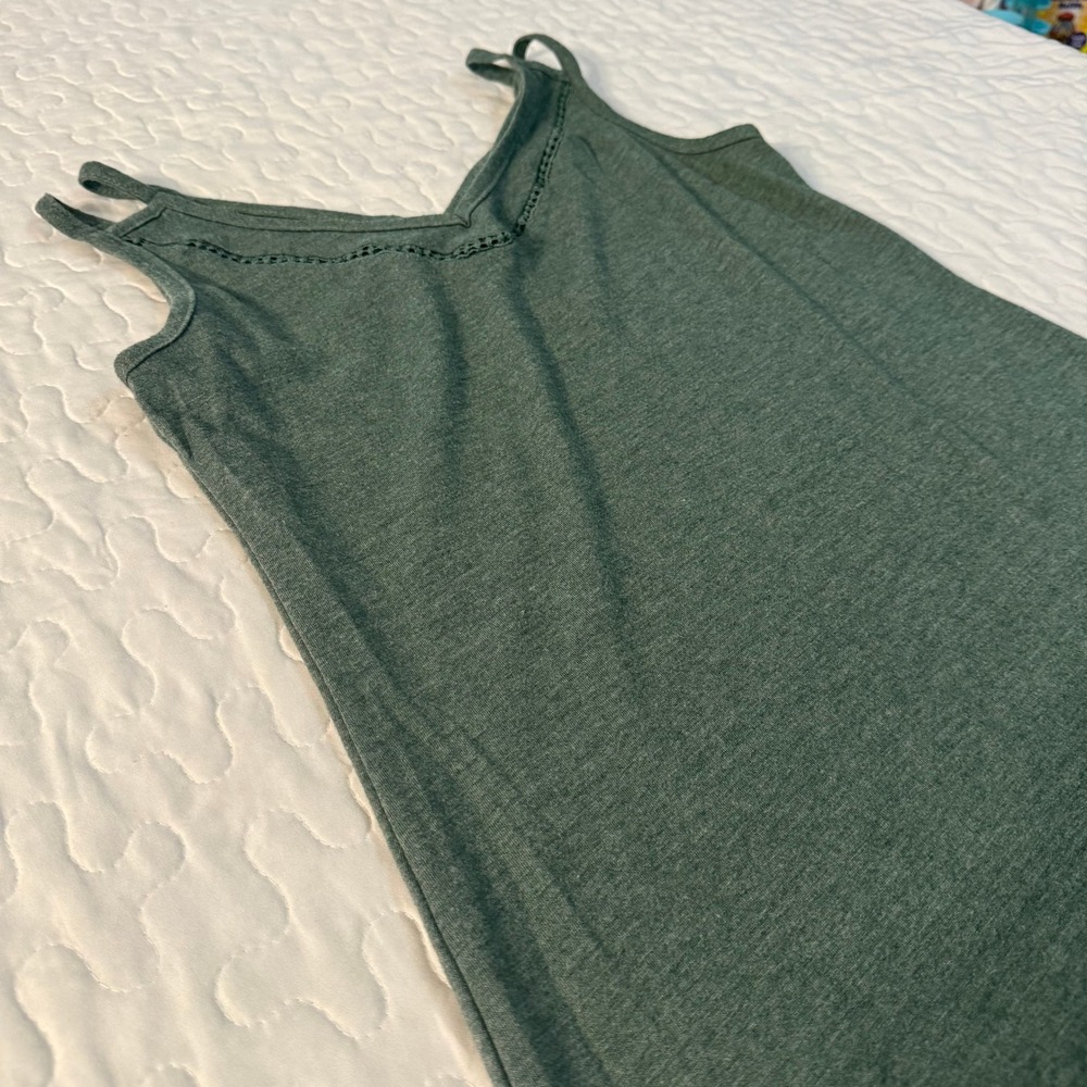 Women XS Cami Dress Forest Green Double Strap Crochet Lace Trim Mini loungewear